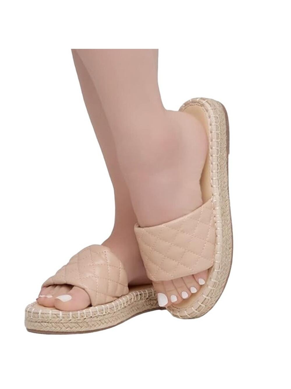 SHOE LAND Narina Open Toe Espadrille Slip On Platform Slide Sandals Pink Size 8